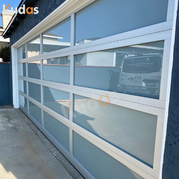 Insulated black aluminum frosted glass sectional residential garage door