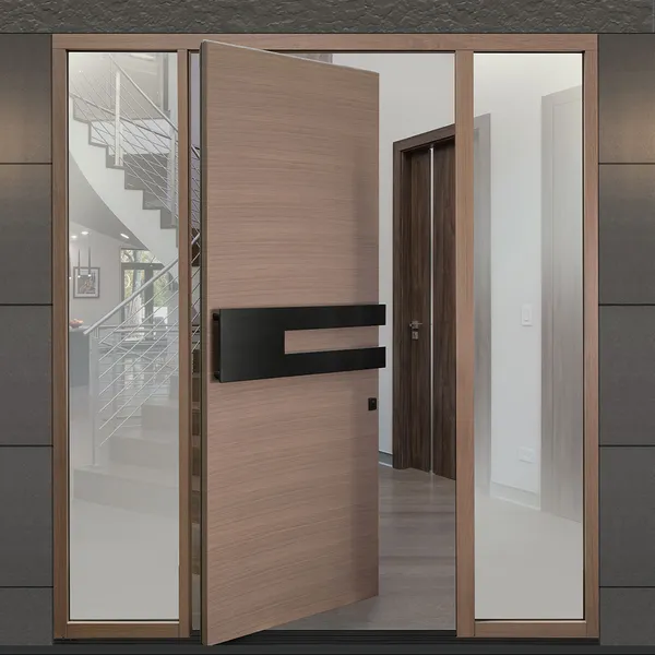 أبواب دخول محورية من خشب الساج ونحت الخشب الصلب الخارجي الآمن  