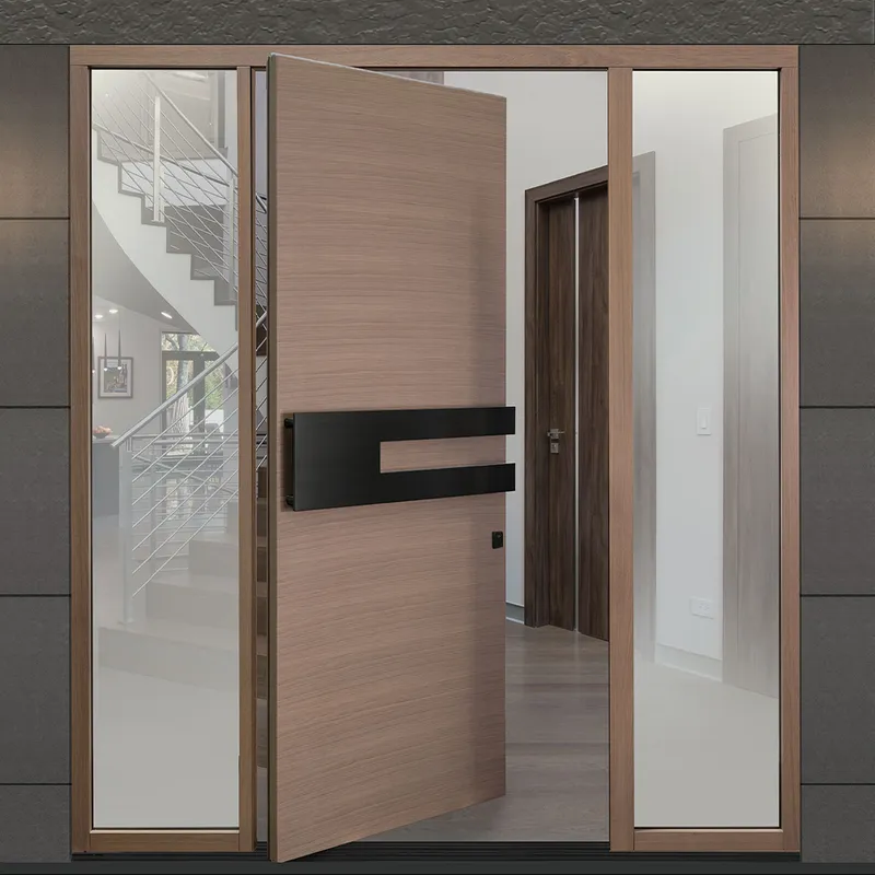 أبواب دخول محورية من خشب الساج ونحت الخشب الصلب الخارجي الآمن  