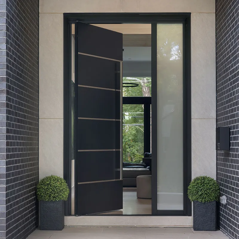 أبواب محورية أمامية للأمان، باب خشبي محوري من الألومنيوم الأسود، مدخل حديث