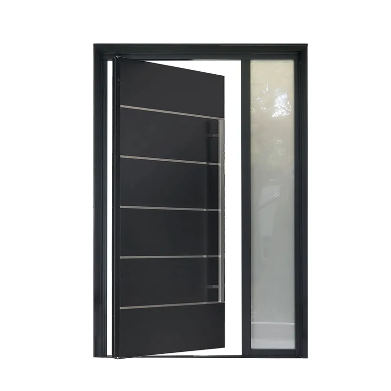 أبواب محورية أمامية للأمان، باب خشبي محوري من الألومنيوم الأسود، مدخل حديث