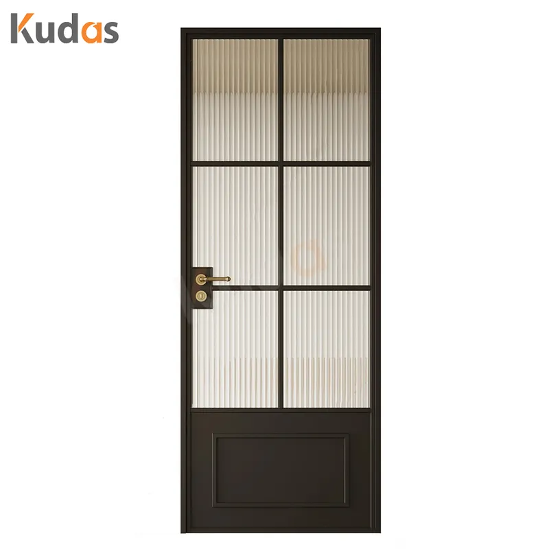 Hot Press Swing Interior Wood White Black Bathroom Door with Glass