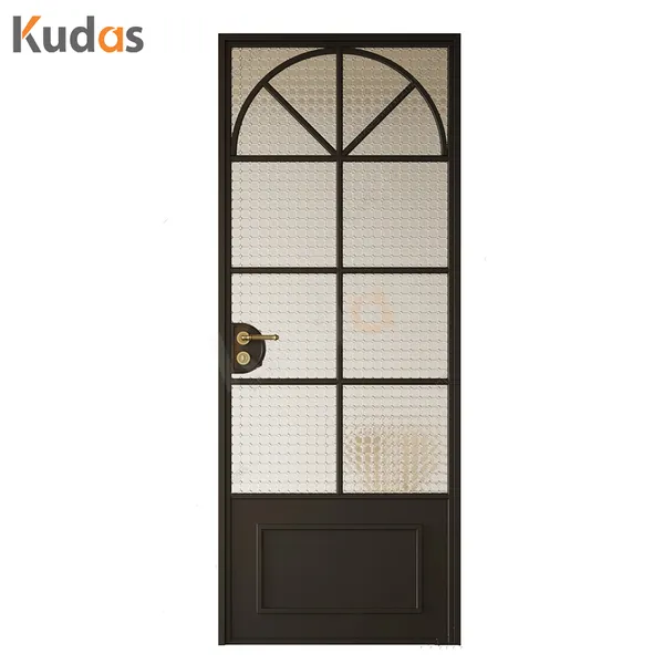 Hot Press Swing Interior Wood White Black Bathroom Door with Glass
