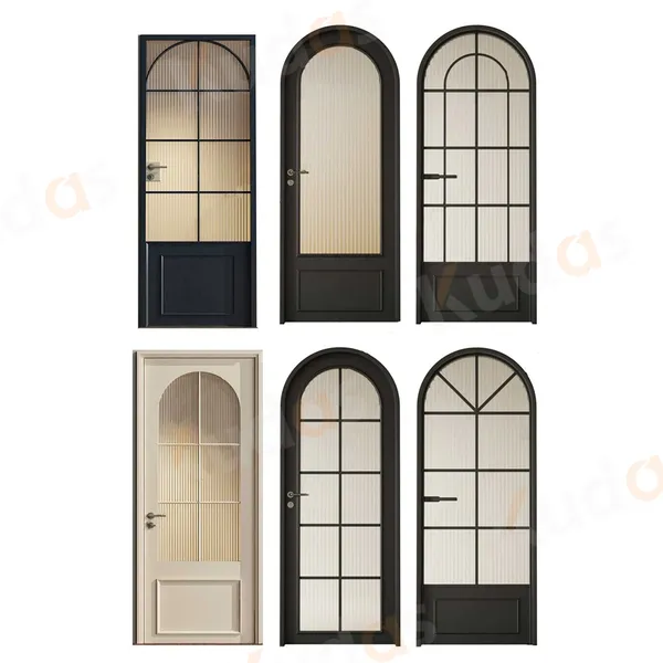 Hot Press Swing Interior Wood White Black Bathroom Door with Glass