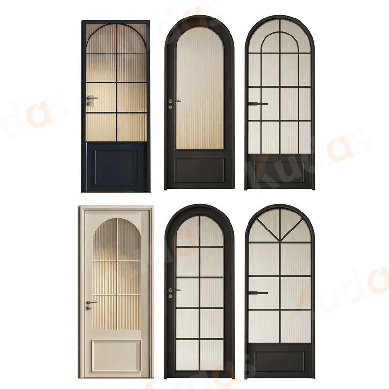 Hot Press Swing Interior Wood White Black Bathroom Door with Glass