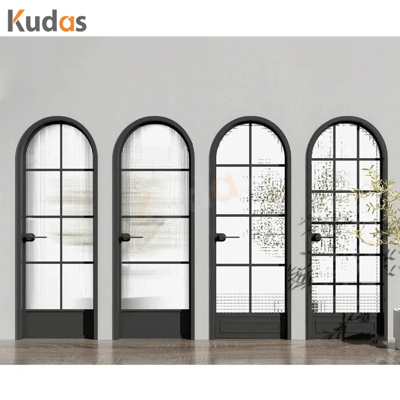 Hot Press Swing Interior Wood White Black Bathroom Door with Glass