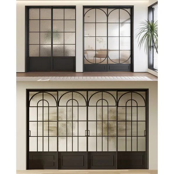 White Black Wood Steel Metal Tempered Glass Double Front Doors