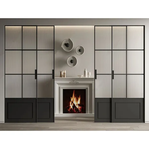 Aluminum Wood White Steel Metal Tempered Glass Double Front Doors