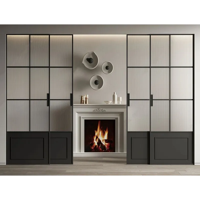 Aluminum Wood White Steel Metal Tempered Glass Double Front Doors