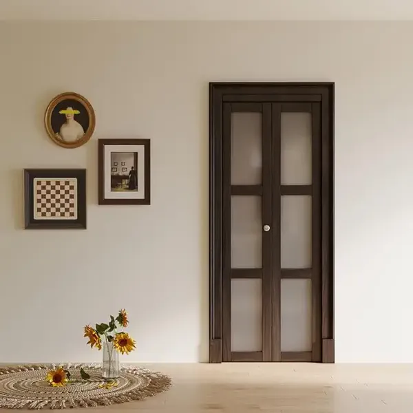 Four Glass Panel Wood Aluminum Sliding Bifold Door for Construction