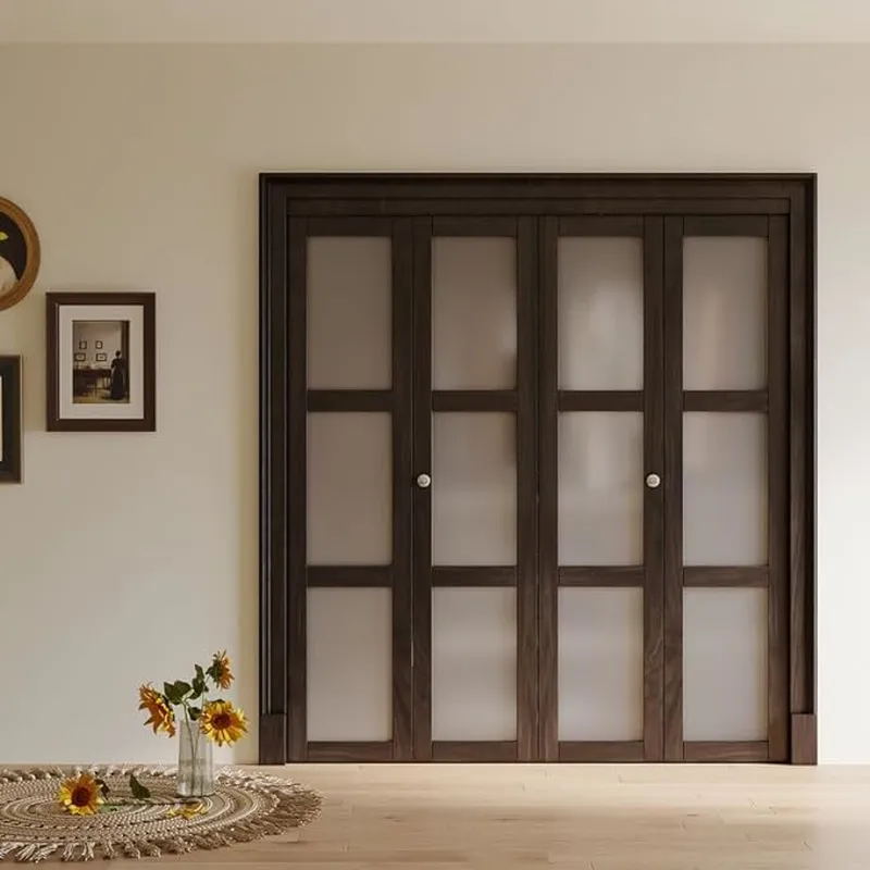 Four Glass Panel Wood Aluminum Sliding Bifold Door for Construction