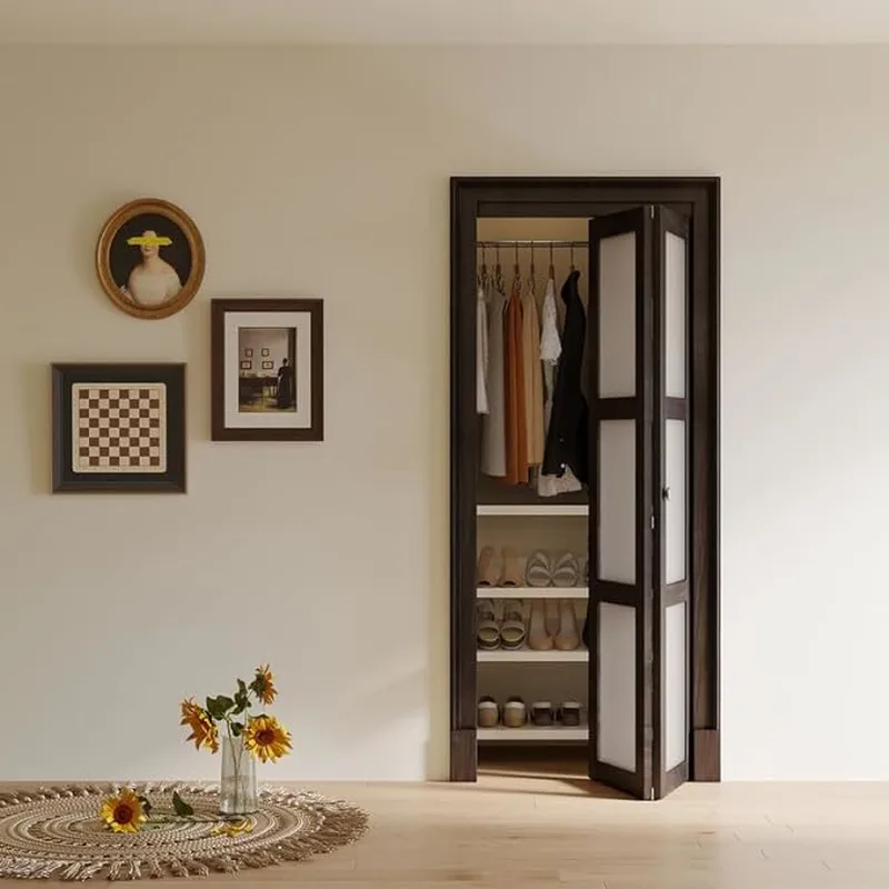 Four Glass Panel Wood Aluminum Sliding Bifold Door for Construction