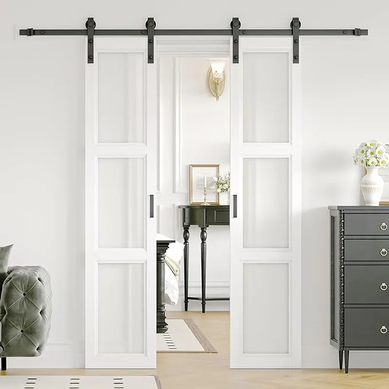 Villa Interior Double Sliding Wooden Barn Door Solid Wood Sliding Door