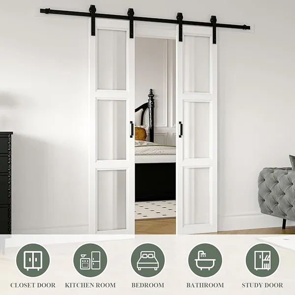 Villa Interior Double Sliding Wooden Barn Door Solid Wood Sliding Door