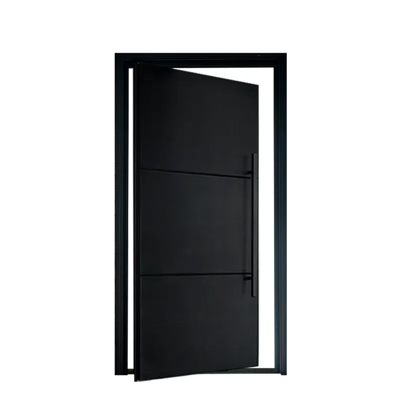 أبواب محورية أمامية للأمان، باب خشبي محوري من الألومنيوم الأسود، مدخل حديث