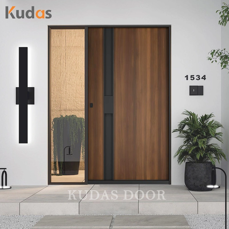 Front Entrance Exterior Solid Wooden Pivot Walnut Entry Door for Villa