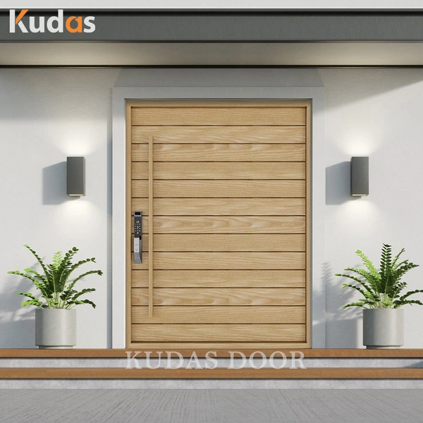 Steel exterior security front wooden entry aluminum pivot door