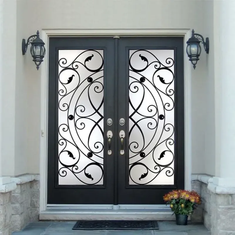 Outdoor Villa Cast Iron Security Metal Screen Iron French Wrought Door