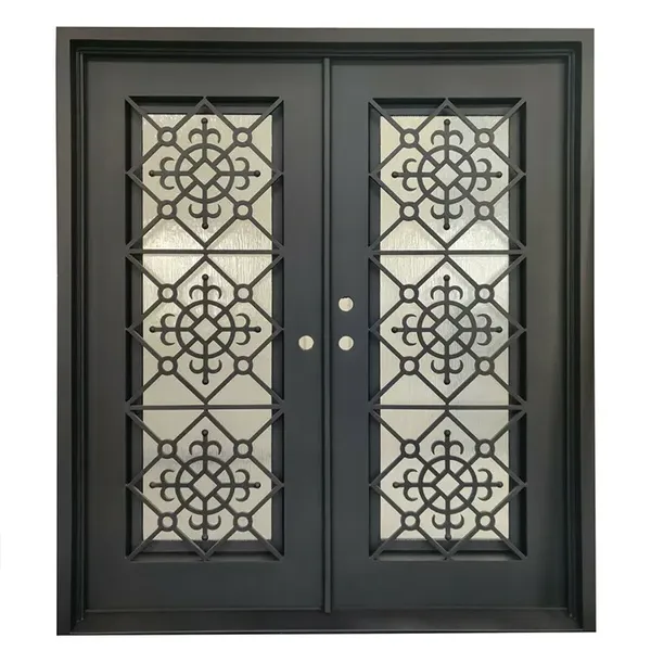 Modern Wrought French Custom Standard Iron Entrance Doors 