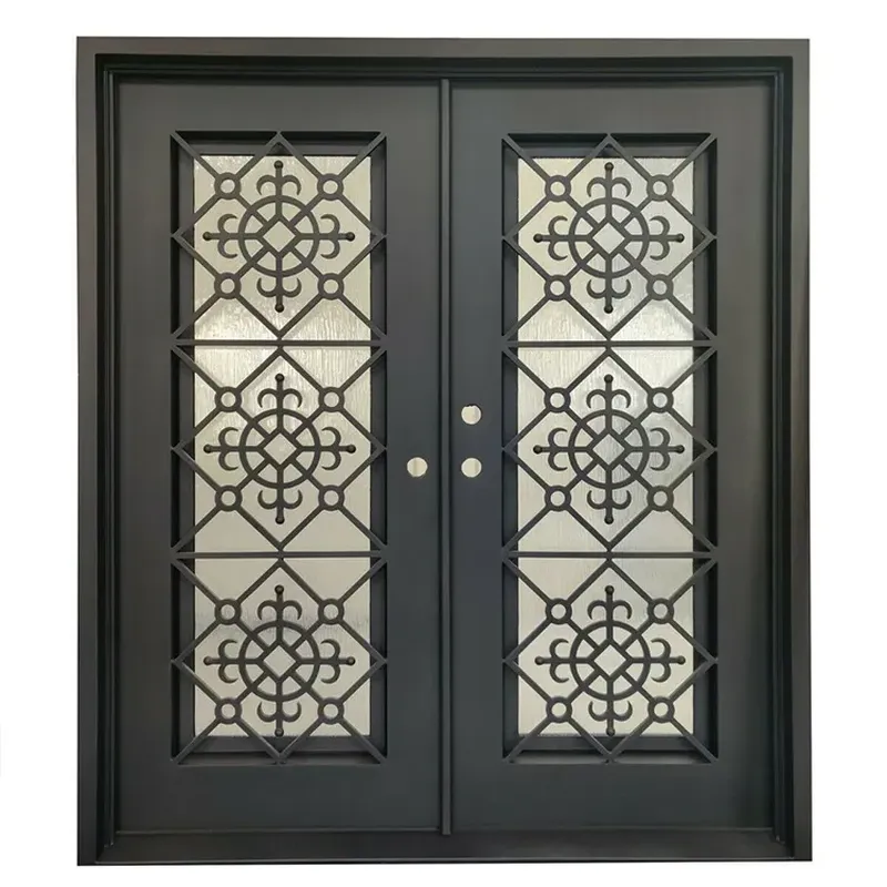 Modern Wrought French Custom Standard Iron Entrance Doors 