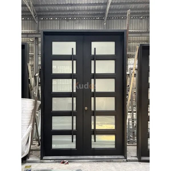 French Wrought Glass Double Main Entrance Front Iron Door