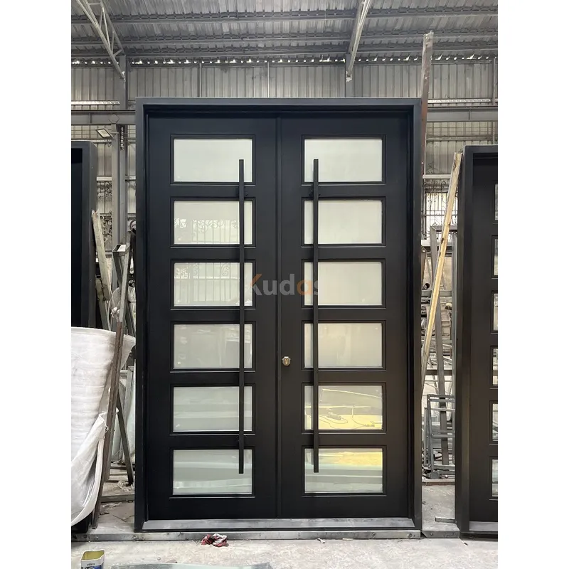 French Wrought Glass Double Main Entrance Front Iron Door