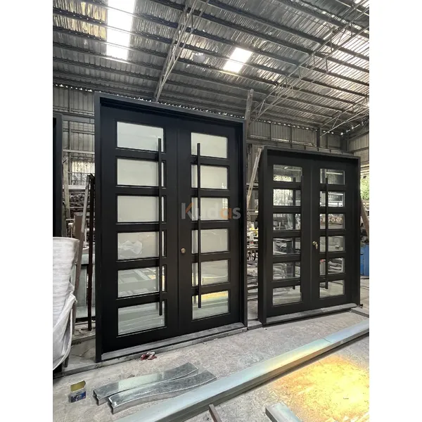 French Wrought Glass Double Main Entrance Front Iron Door