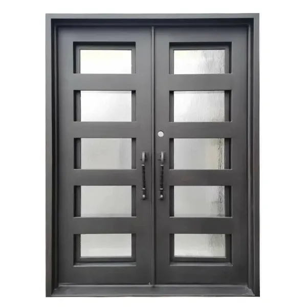 French Wrought Glass Double Main Entrance Front Iron Door