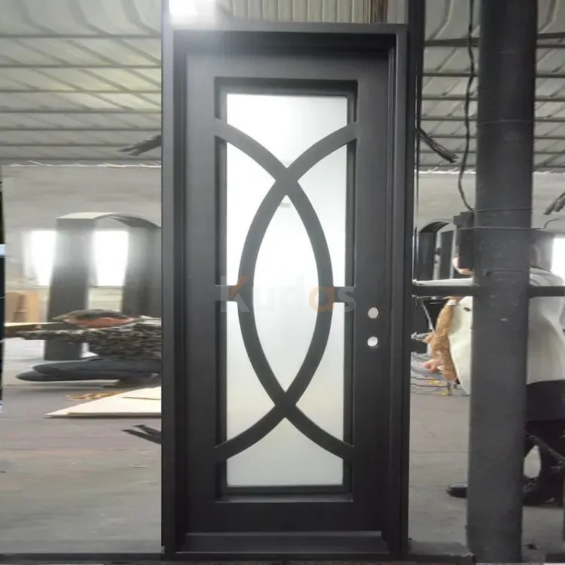 Security Design Exterior Main Villa Front Entry Glass Iron Door