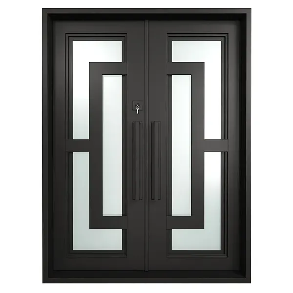 Swing door iron frame outdoor glass window doors with grill design