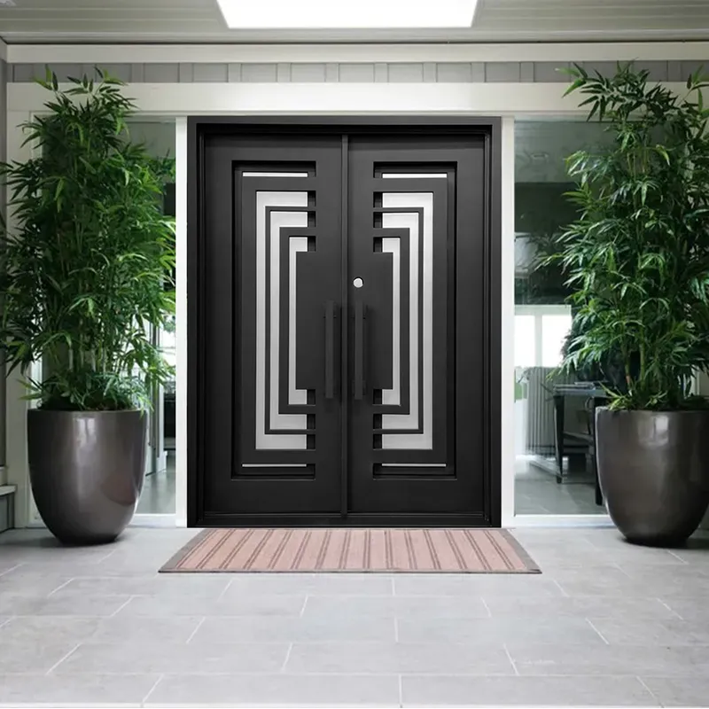 Grill design cheap decorative wrought iron door with french