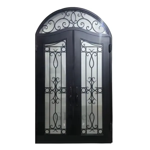 French Iron window exterior double front wrought iron entrance door
