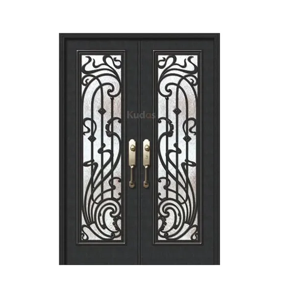 Exterior Front Steel French Glass Doors Wrought Iron Door For Home