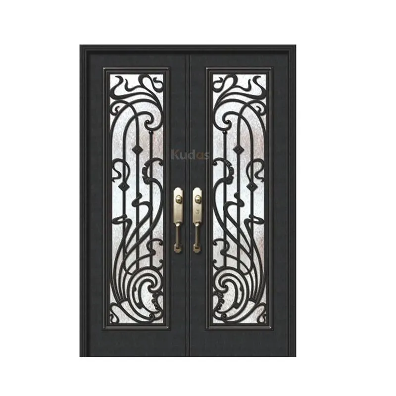 Exterior Front Steel French Glass Doors Wrought Iron Door For Home