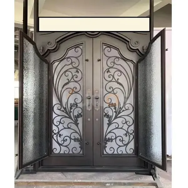 Exterior Front Steel Metal Doors Wrought Iron Door With Glass
