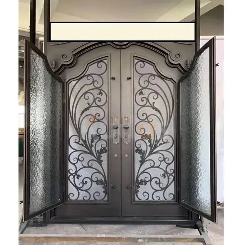 Exterior Front Steel Metal Doors Wrought Iron Door With Glass