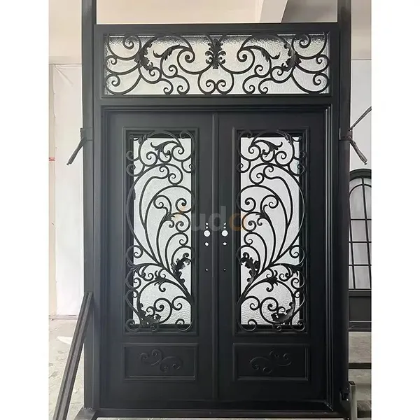Exterior Front Steel Metal Doors Wrought Iron Door With Glass