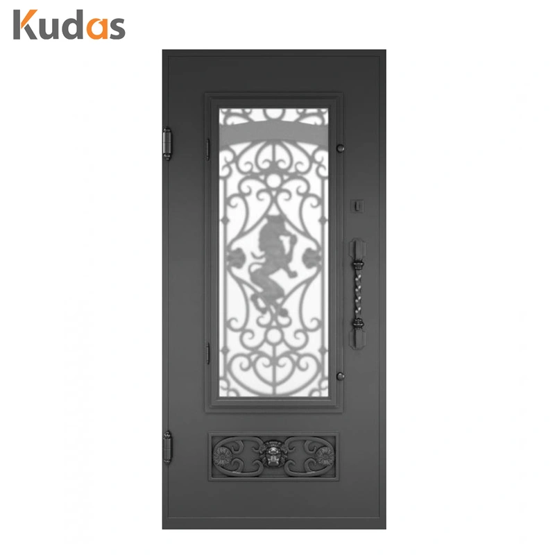 Wrought Double Swing Clear Tinted Tempered Glass Simple iron door