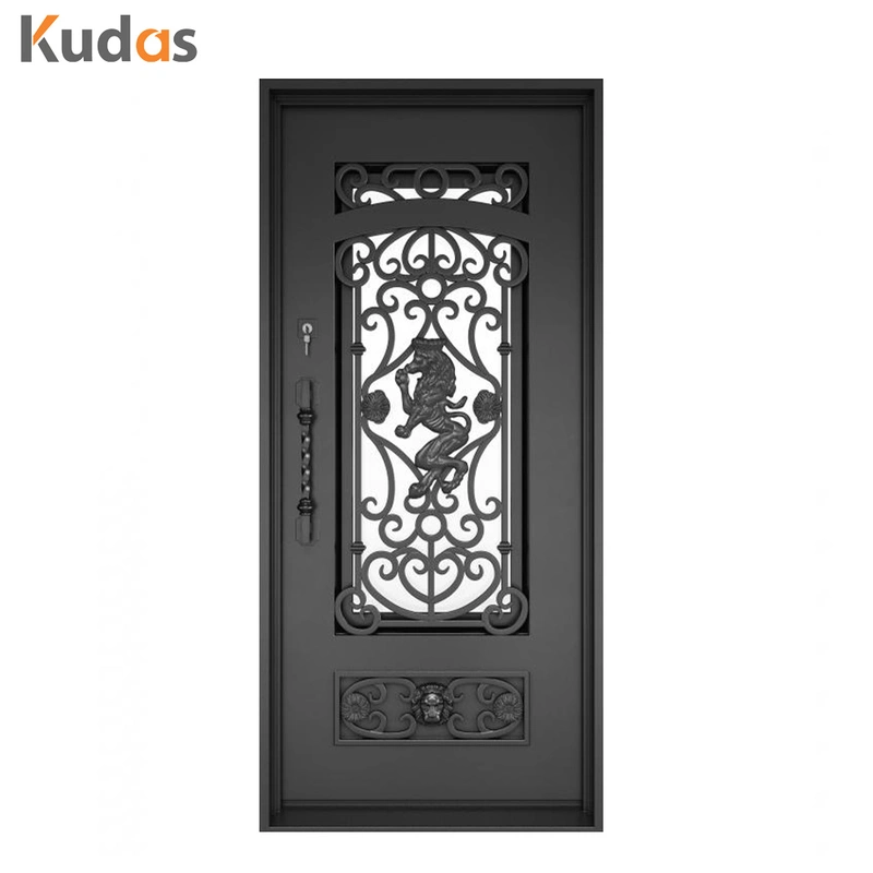 Wrought Double Swing Clear Tinted Tempered Glass Simple iron door