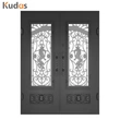 Wrought Double Swing Clear Tinted Tempered Glass Simple iron door