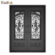 Wrought Double Swing Clear Tinted Tempered Glass Simple iron door