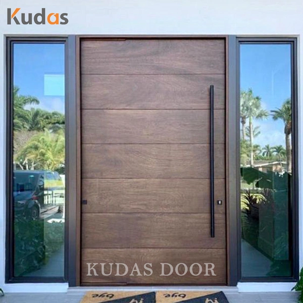 أبواب دخول خشبية محورية رئيسية من الخشب الصلب بتصميم حديث مع قفل ذكي