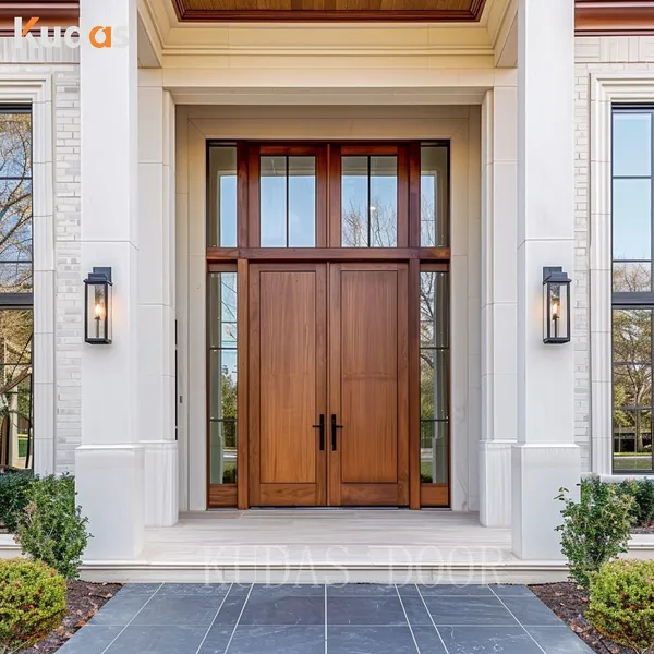 Exterior Double Leaf Red Oak Solid Wooden Swing Main Entrance Door