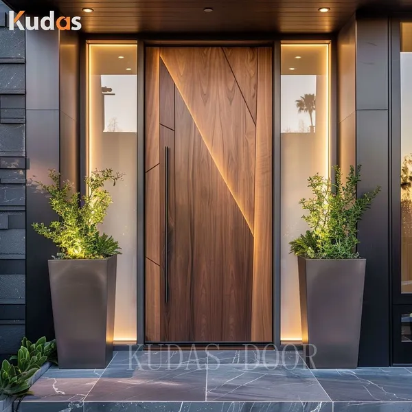 Main Front Wooden Doors Veneer Solid Wood Entry Door with Fixed Glass