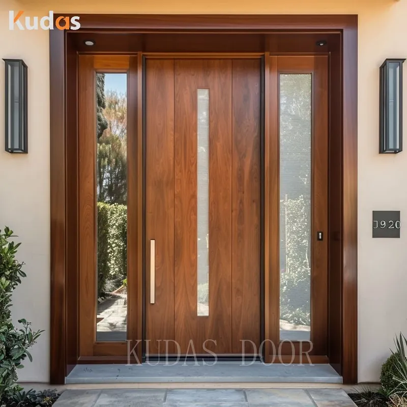 Entrance Wooden Pivot Door Exterior Solid Core Double Swing Doors
