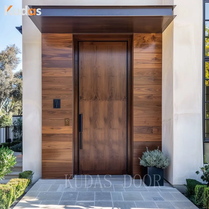 Oak Veneer Solid Core Shaker Prehung French Wood Panel External Doors