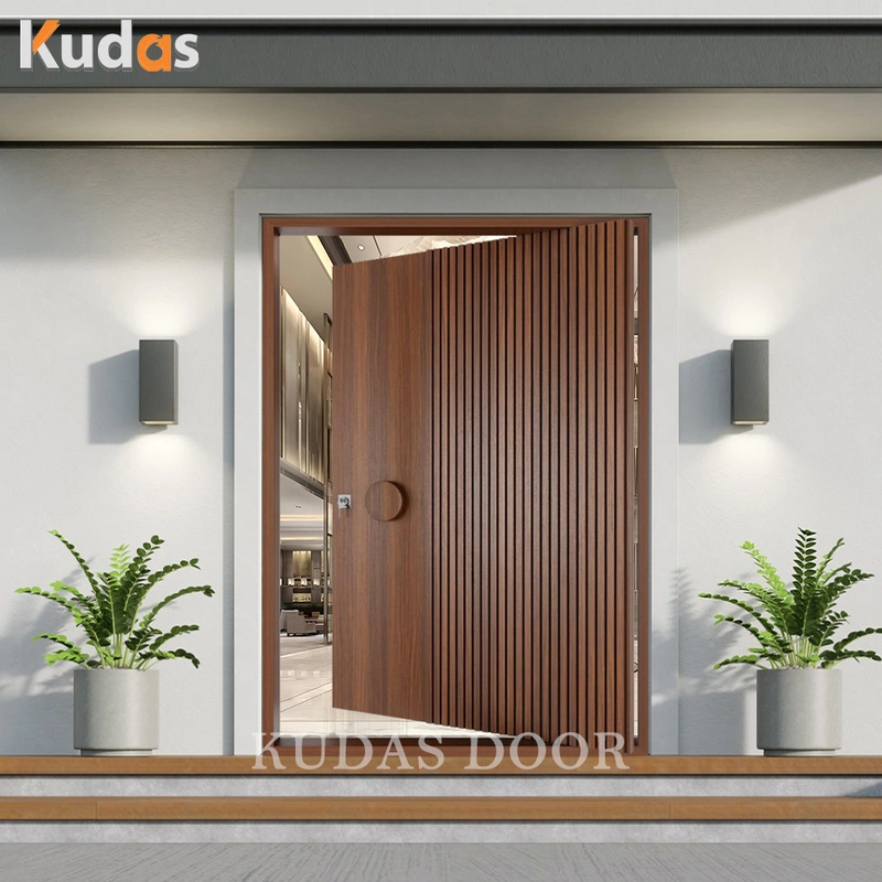 Modern Front Entrance Exterior Solid Wooden Pivot Entry Door for Villa