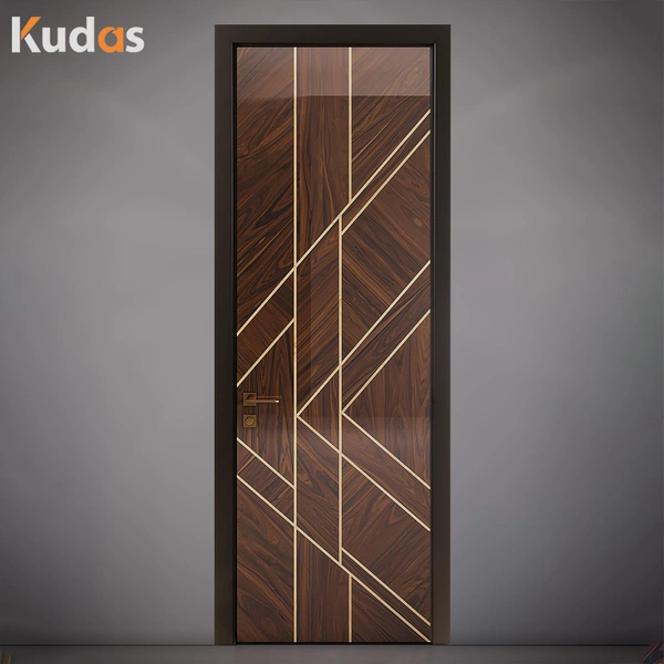 Solid Core Wooden Grain Design Interior Room Prehung Wood Door