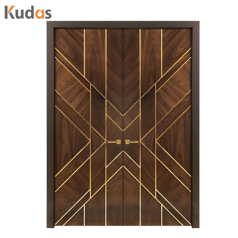 Solid Core Wooden Grain Design Interior Room Prehung Wood Door
