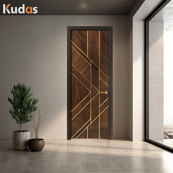 Solid Core Wooden Grain Design Interior Room Prehung Wood Door
